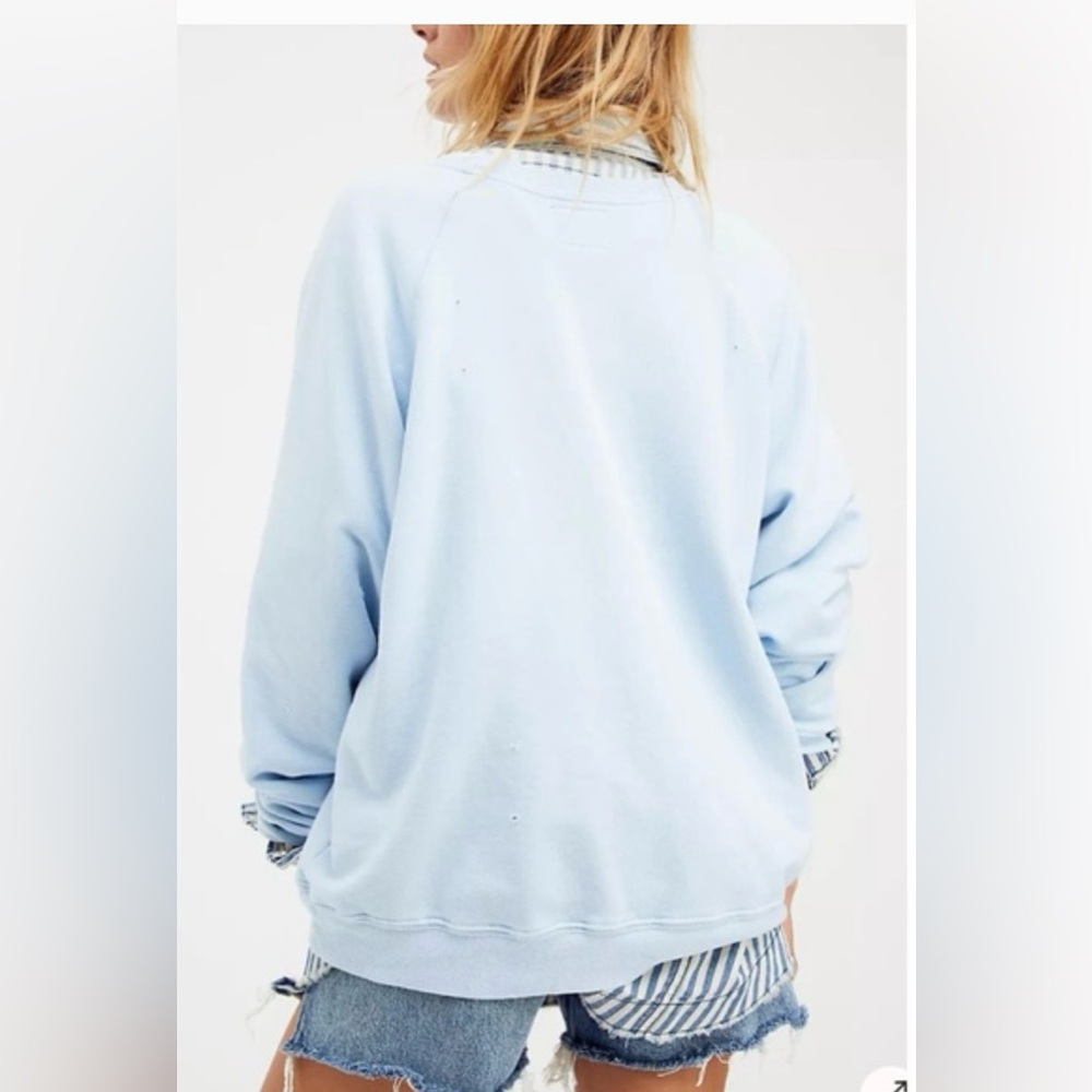 Free People Retro Brand Sweatshirt Brooklyn Graphic Light Blue large EUC - Picture 3 of 11